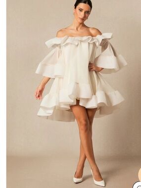 Sunfere Jessica Off Shoulder Ruffle Mini Dress NWT